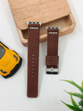 Zinoskins Cross Stitch Premium Tan 100% Real Leather Strap Compatible For Apple Watch – Rustic Charm with Cross-Stitch Detail