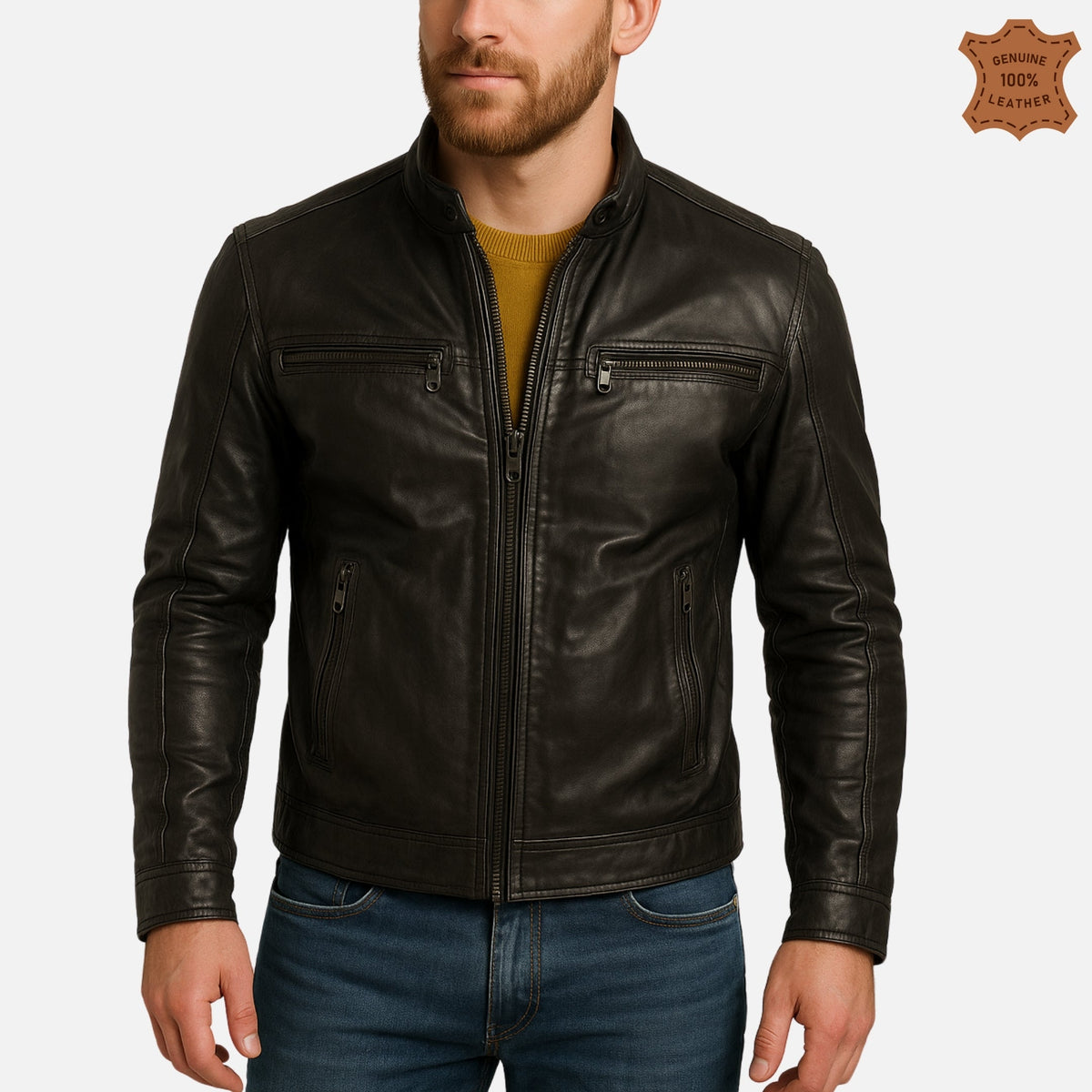 ZINOSKINS Men’s Black Leather Jacket – 100% Real Leather, Premium Quality 004