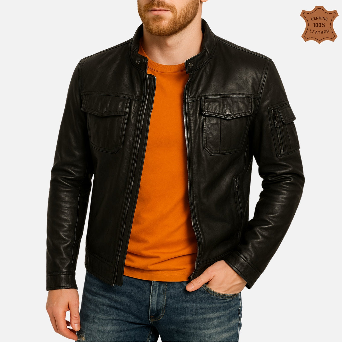 ZINOSKINS Men’s Black Leather Jacket – 100% Real Leather, Premium Quality 007