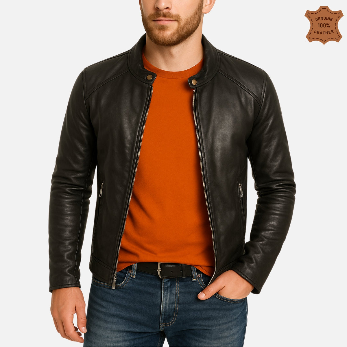 ZINOSKINS Men’s Black Leather Jacket – 100% Real Leather, Premium Quality 008