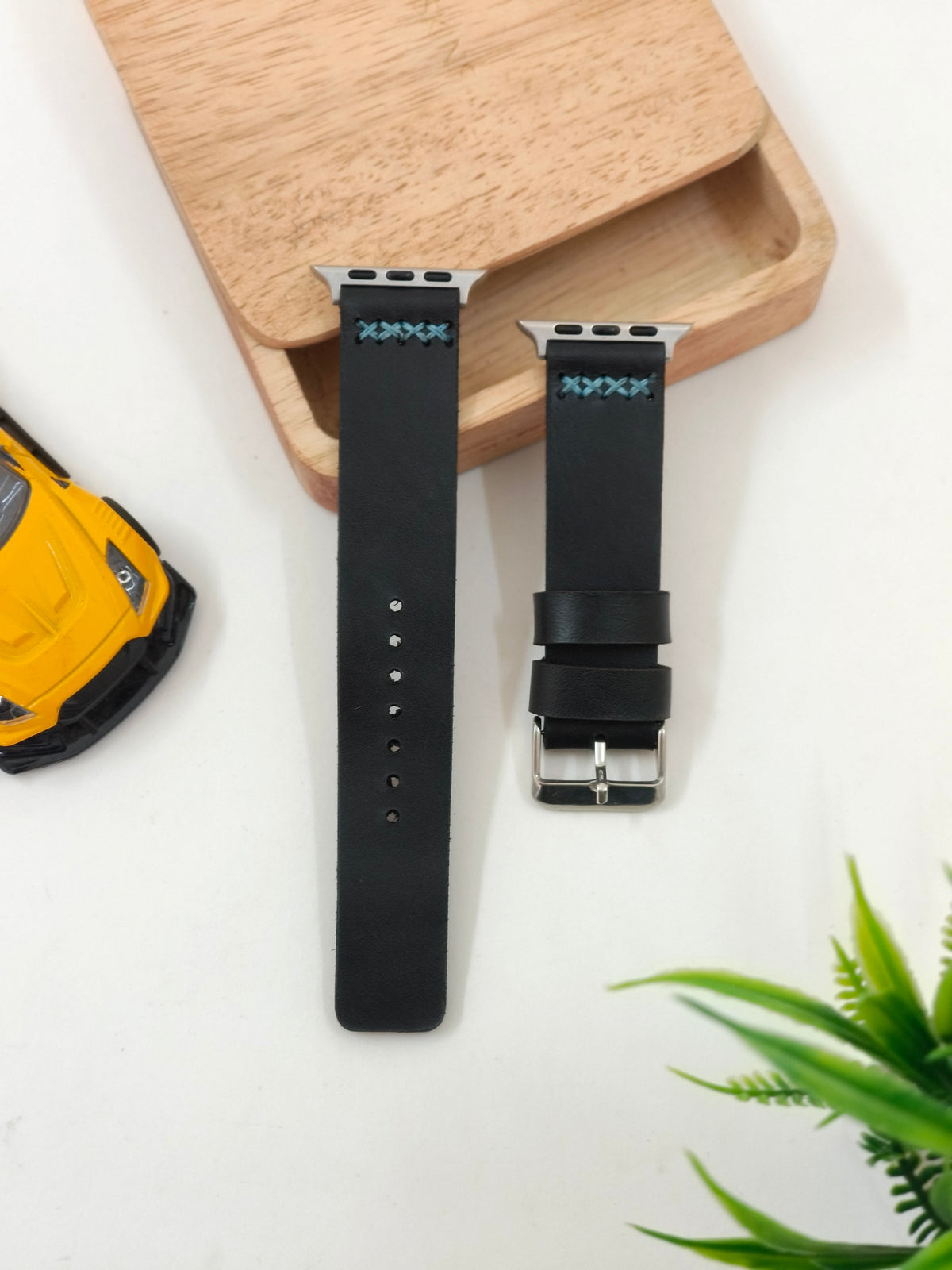 Zinoskins Cross-Stitch Premium Black 100 % Real Leather Strap Compatible for Apple Watch – Bold & Unique