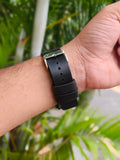 Zinoskins Cross-Stitch Premium Black 100 % Real Leather Strap Compatible for Apple Watch – Bold & Unique