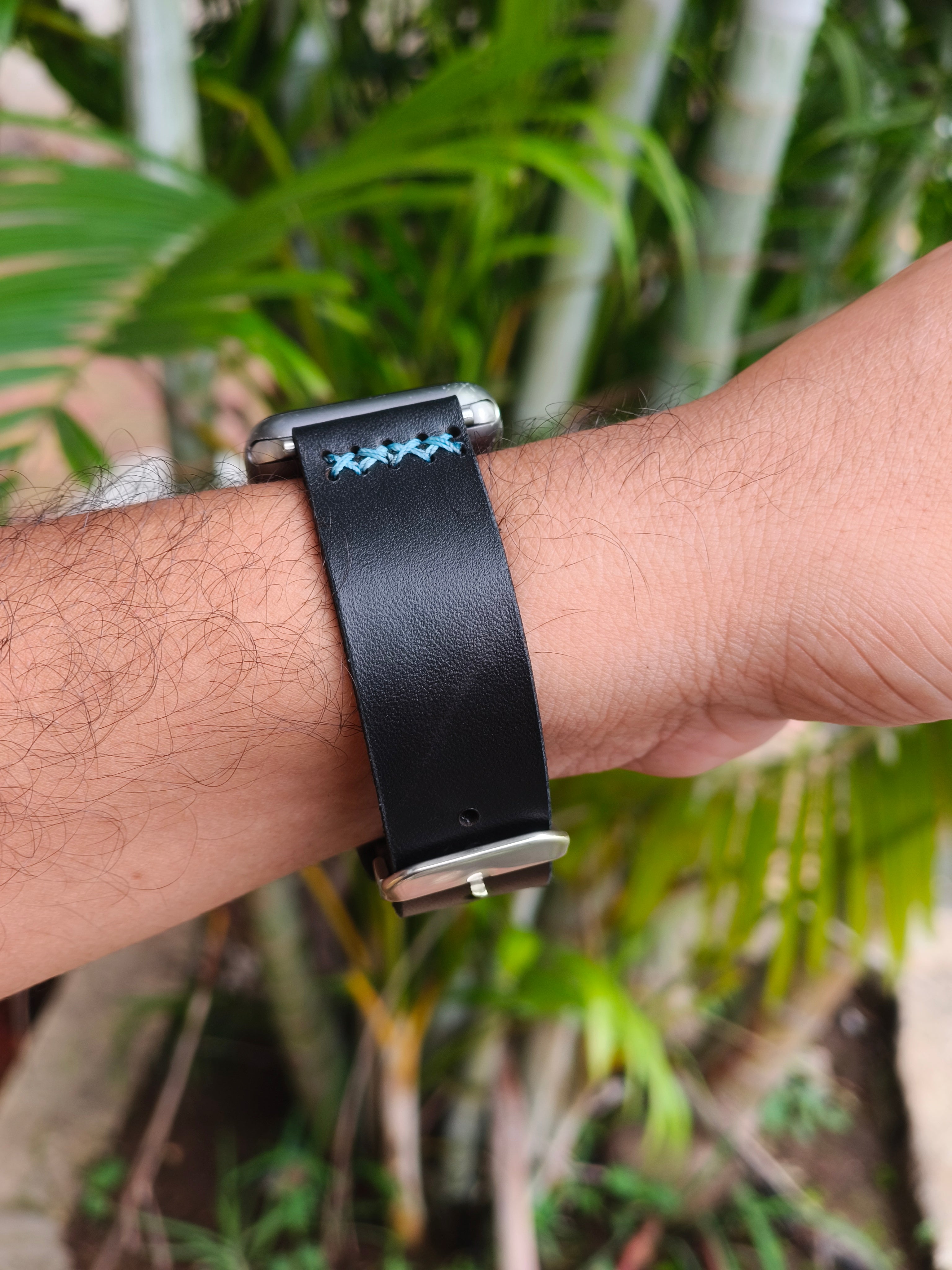 Zinoskins Cross-Stitch Premium Black 100 % Real Leather Strap Compatible for Apple Watch – Bold & Unique