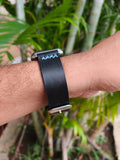 Zinoskins Cross-Stitch Premium Black 100 % Real Leather Strap Compatible for Apple Watch – Bold & Unique