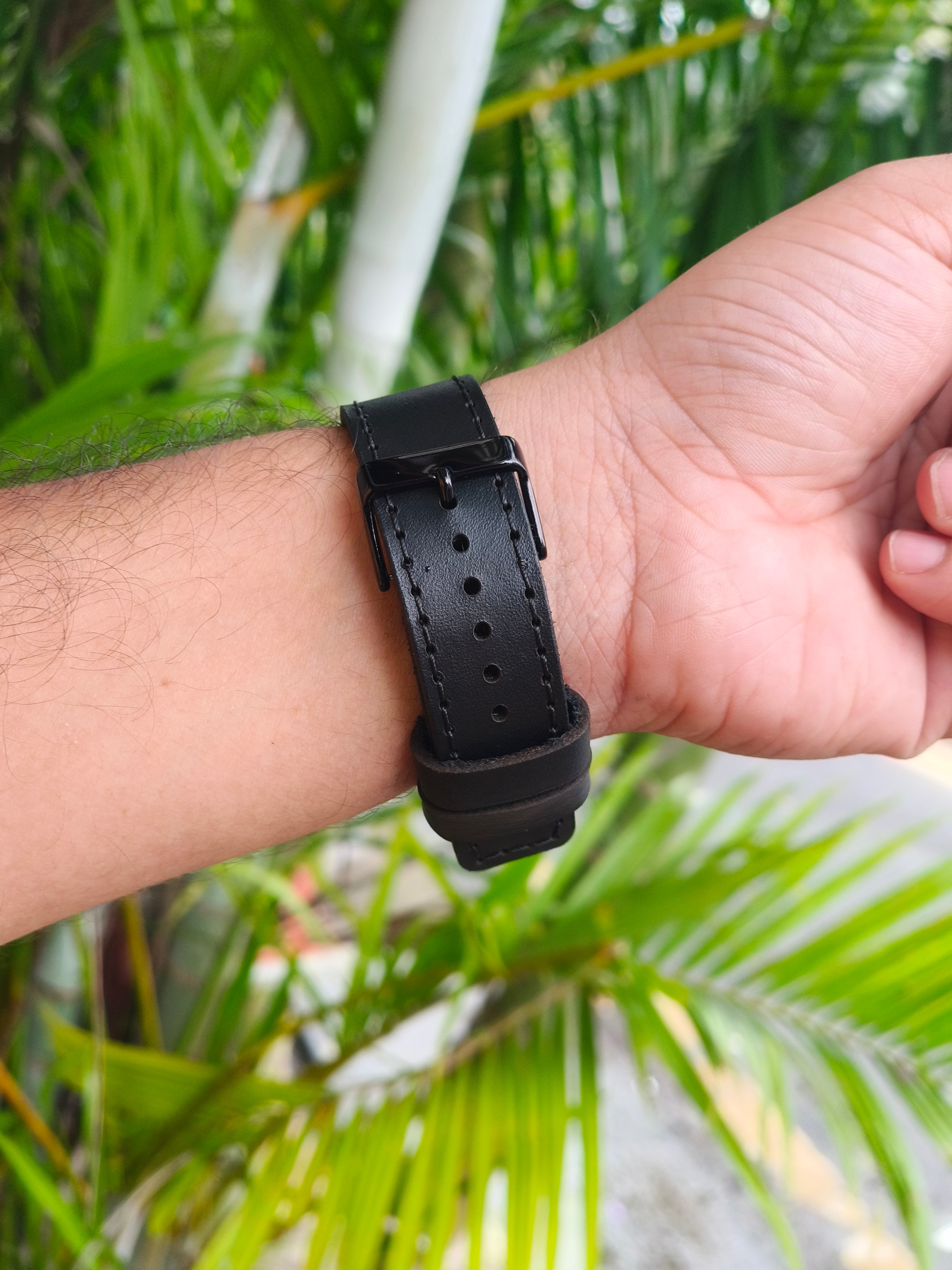 Zinoskins Full Stitch Self (Black Thread) Premium Black 100% Real Leather Strap Compatible for Apple Watch – Timeless & Elegant