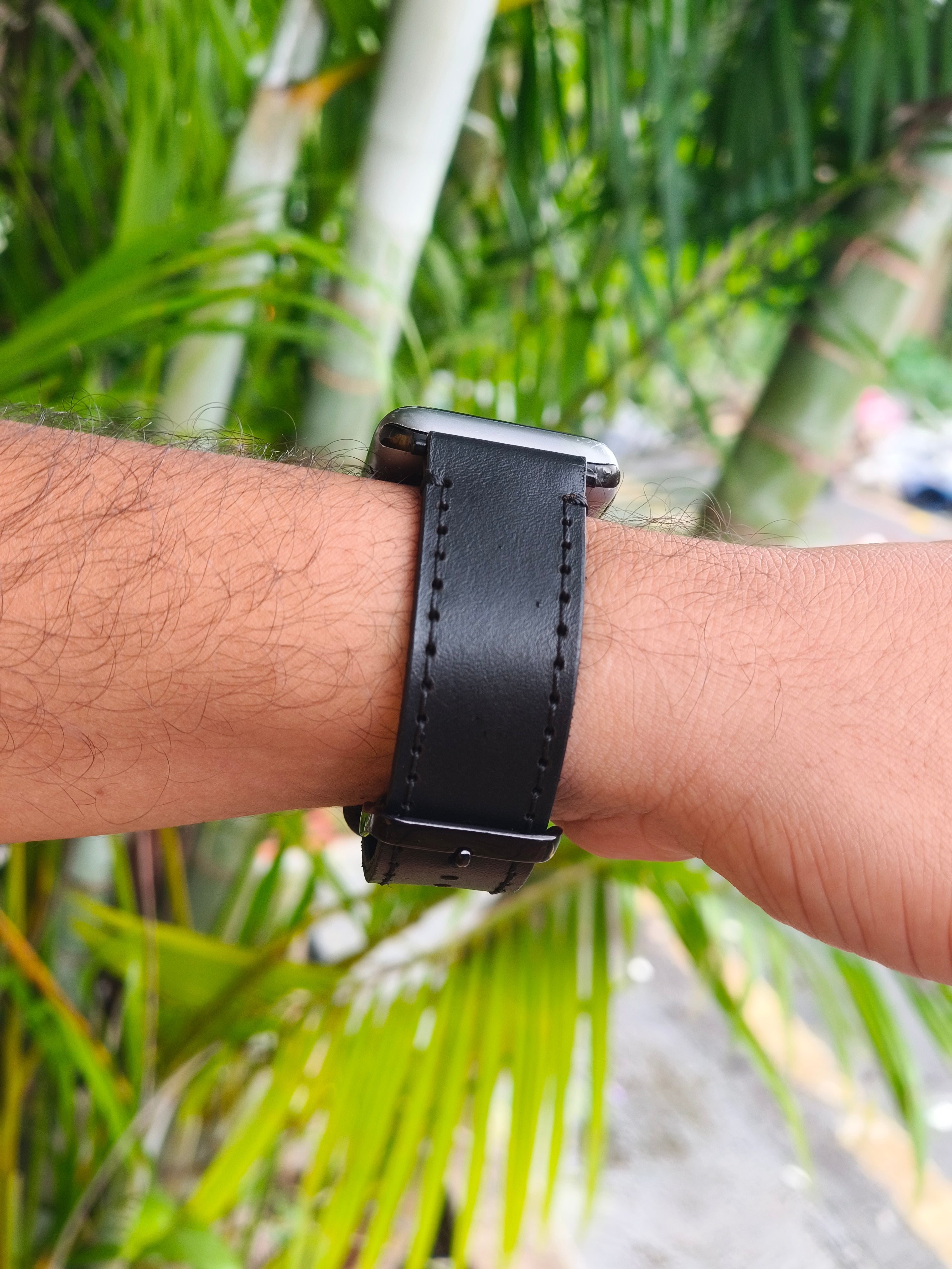 Zinoskins Full Stitch Self (Black Thread) Premium Black 100% Real Leather Strap Compatible for Apple Watch – Timeless & Elegant