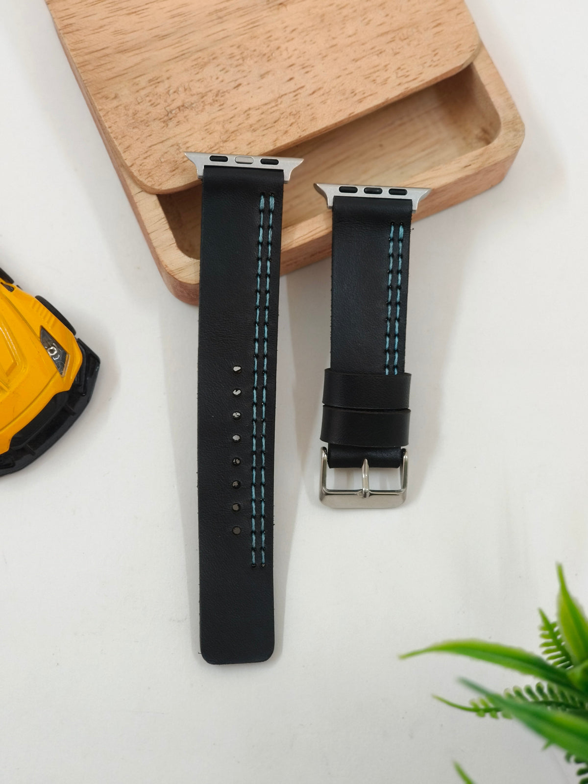 Zinoskins Parallel Stitch (Blue Thread) Premium Black 100 % Real Leather Strap Compatible for Apple Watch – Sleek. Smart. Stylish.