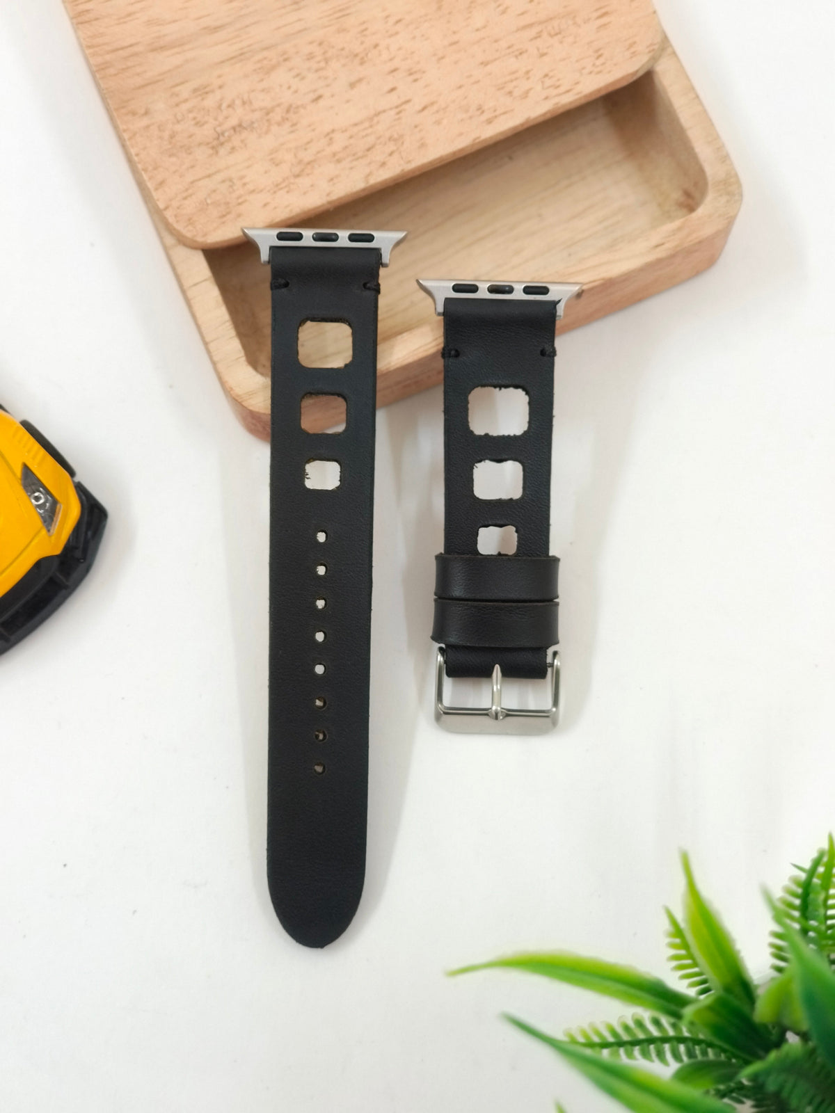 Zinoskins Square-Cut Premium Black 100% Real Leather Strap Compatible For Apple Watch – Edgy & Breathable