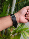 Zinoskins Square-Cut Premium Black 100% Real Leather Strap Compatible For Apple Watch – Edgy & Breathable
