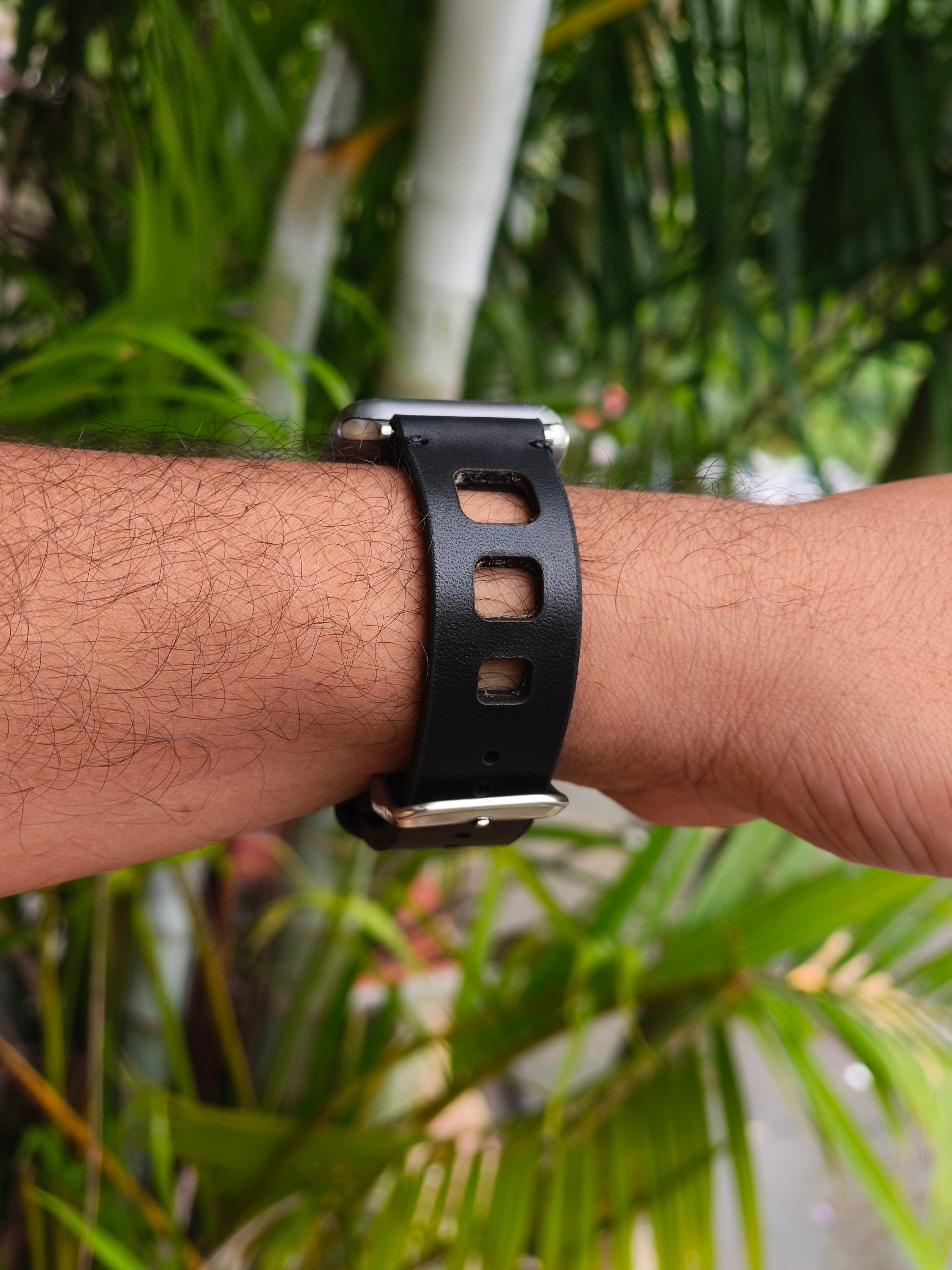 Zinoskins Square-Cut Premium Black 100% Real Leather Strap Compatible For Apple Watch – Edgy & Breathable