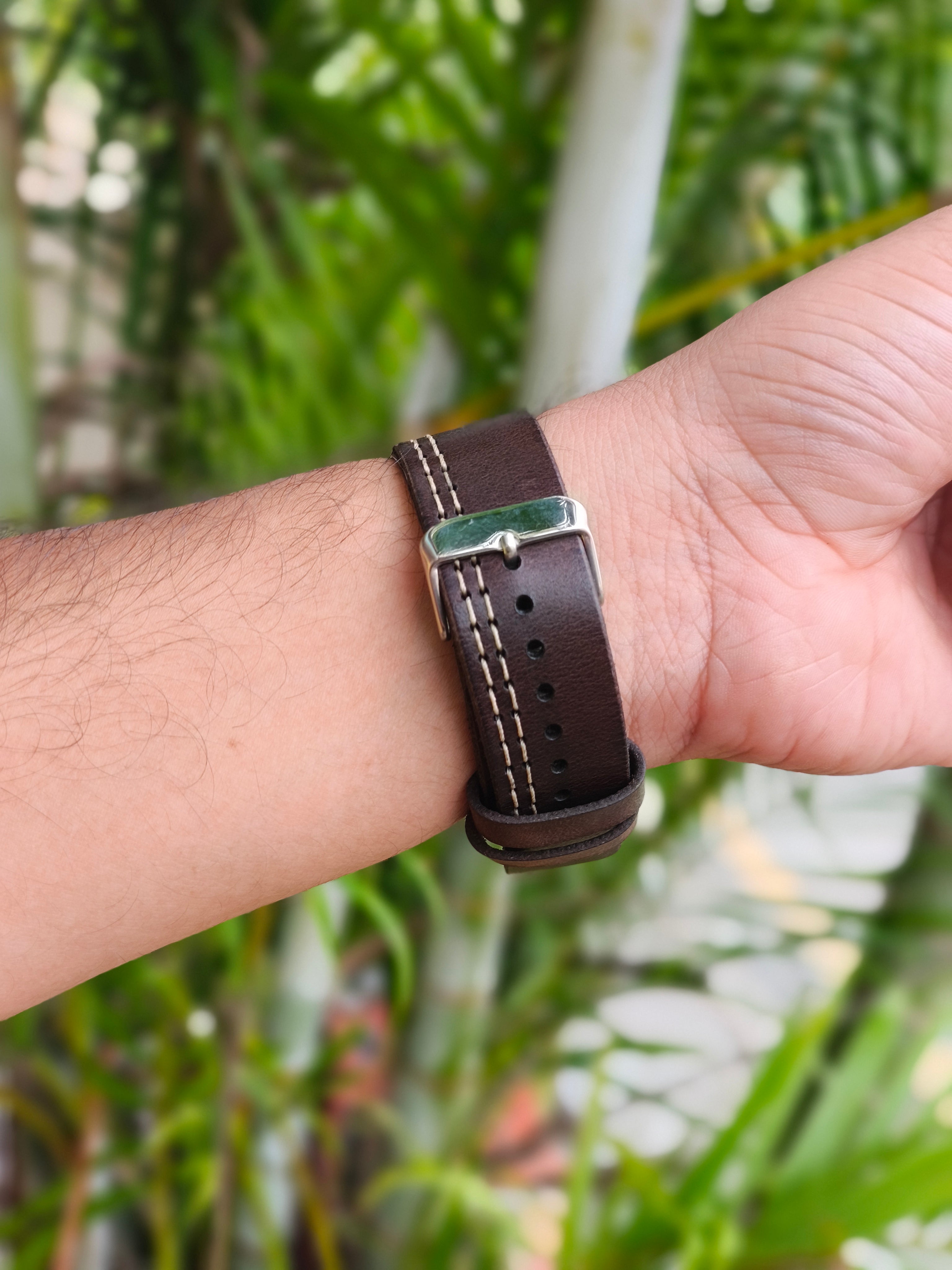 Zinoskins Parallel Stitch Premium Dark Brown 100 % Real Leather Strap Compatible for Apple Watch – Rugged Style Meets Precision