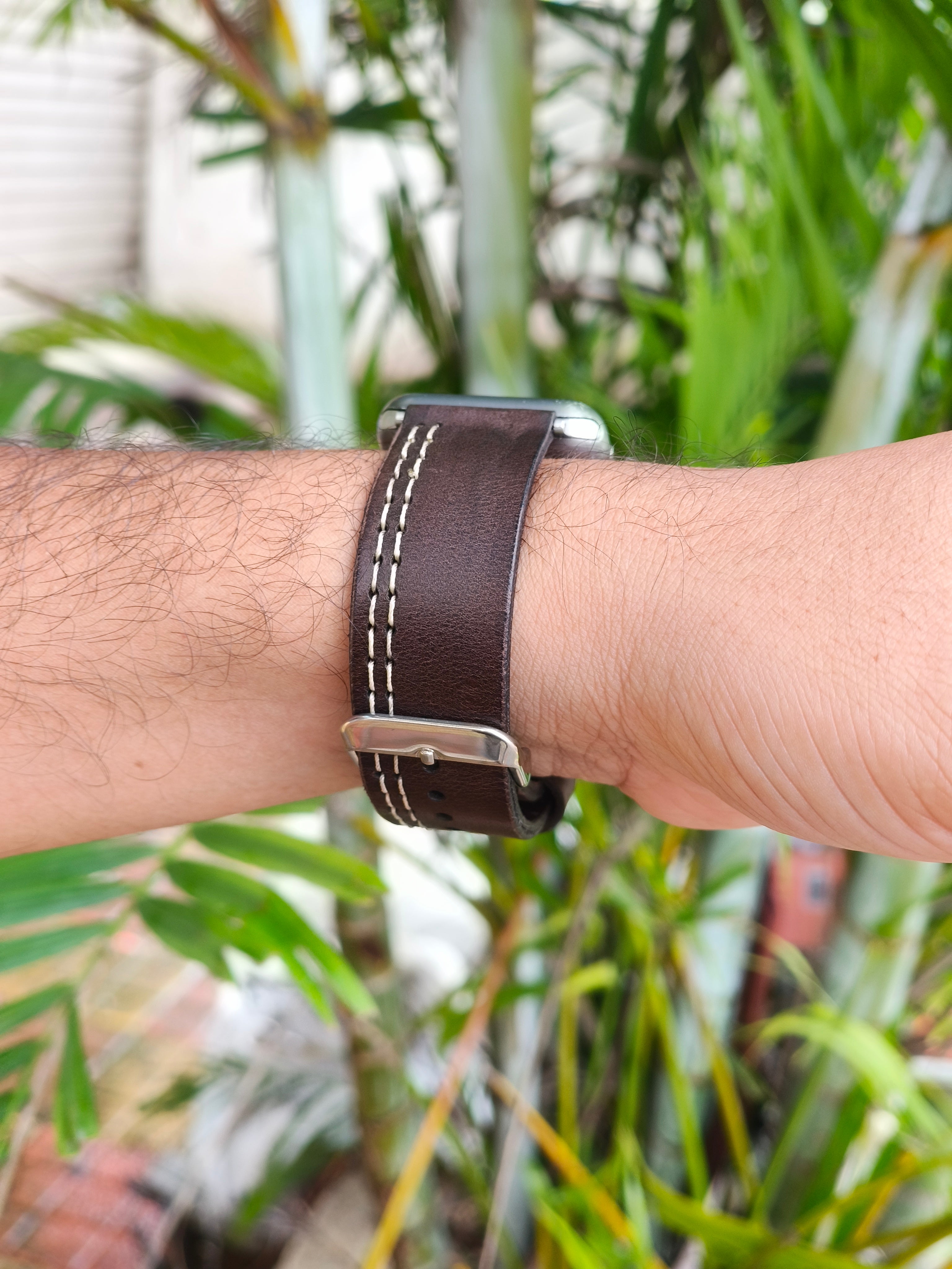 Zinoskins Parallel Stitch Premium Dark Brown 100 % Real Leather Strap Compatible for Apple Watch – Rugged Style Meets Precision