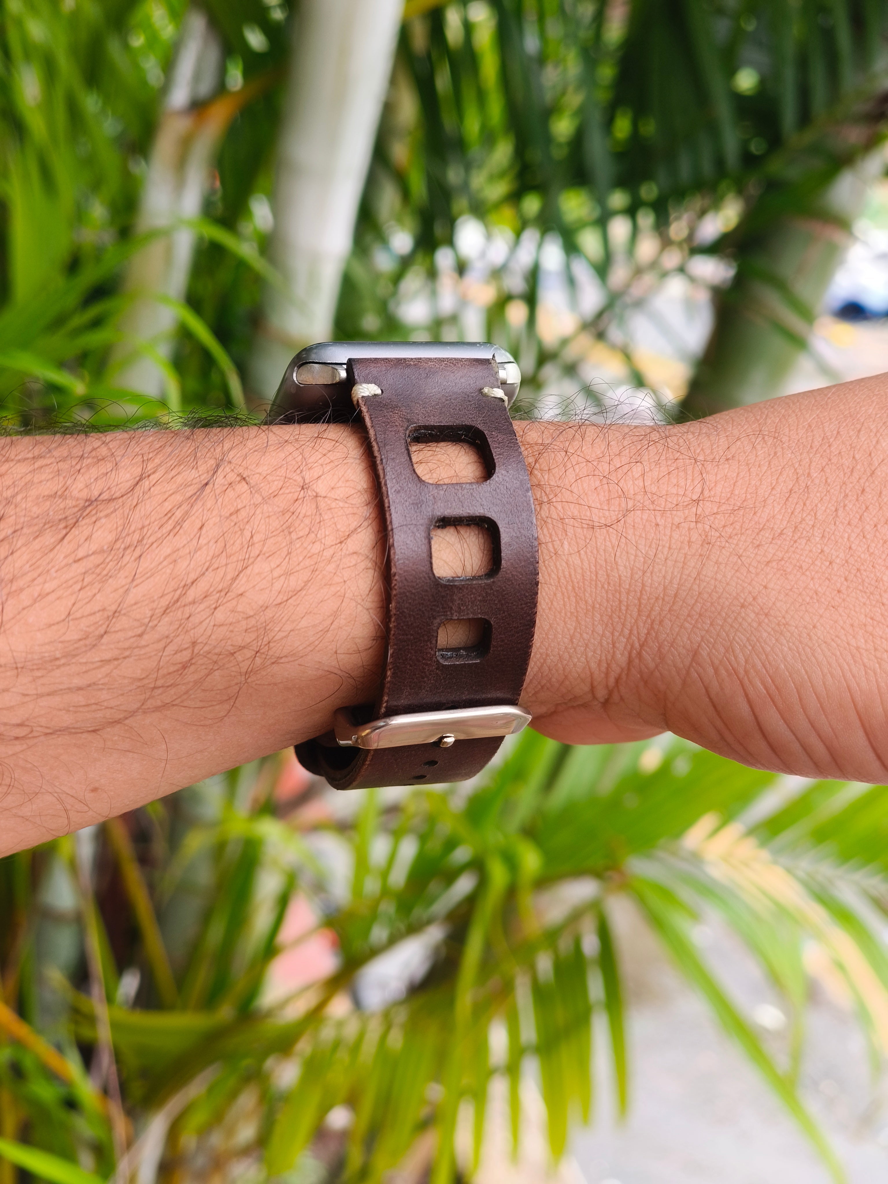 Zinoskins Square Cut Premium Dark Brown 100% Real Leather Strap Compatible for Apple Watch  – Bold, Rugged & Unique!