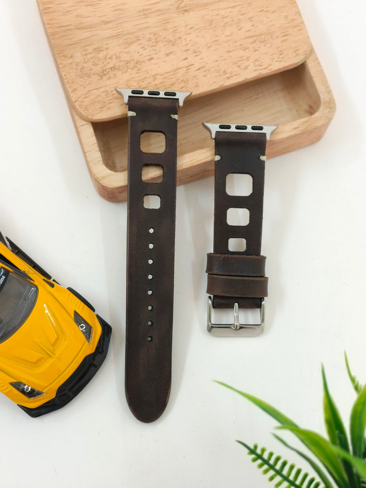 Zinoskins Square Cut Premium Dark Brown 100% Real Leather Strap Compatible for Apple Watch  – Bold, Rugged & Unique!