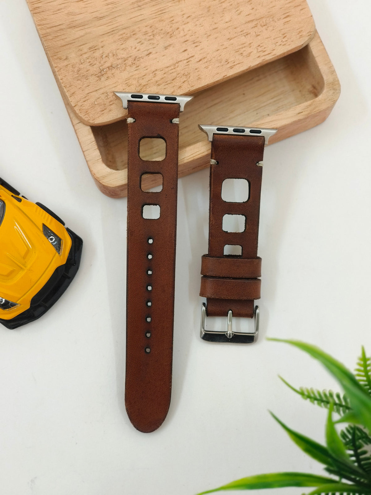 Zinoskins Square Cut Premium Tan 100% Real Leather Strap Compatible for Apple Watch  – Bold, Breezy & Built for Style
