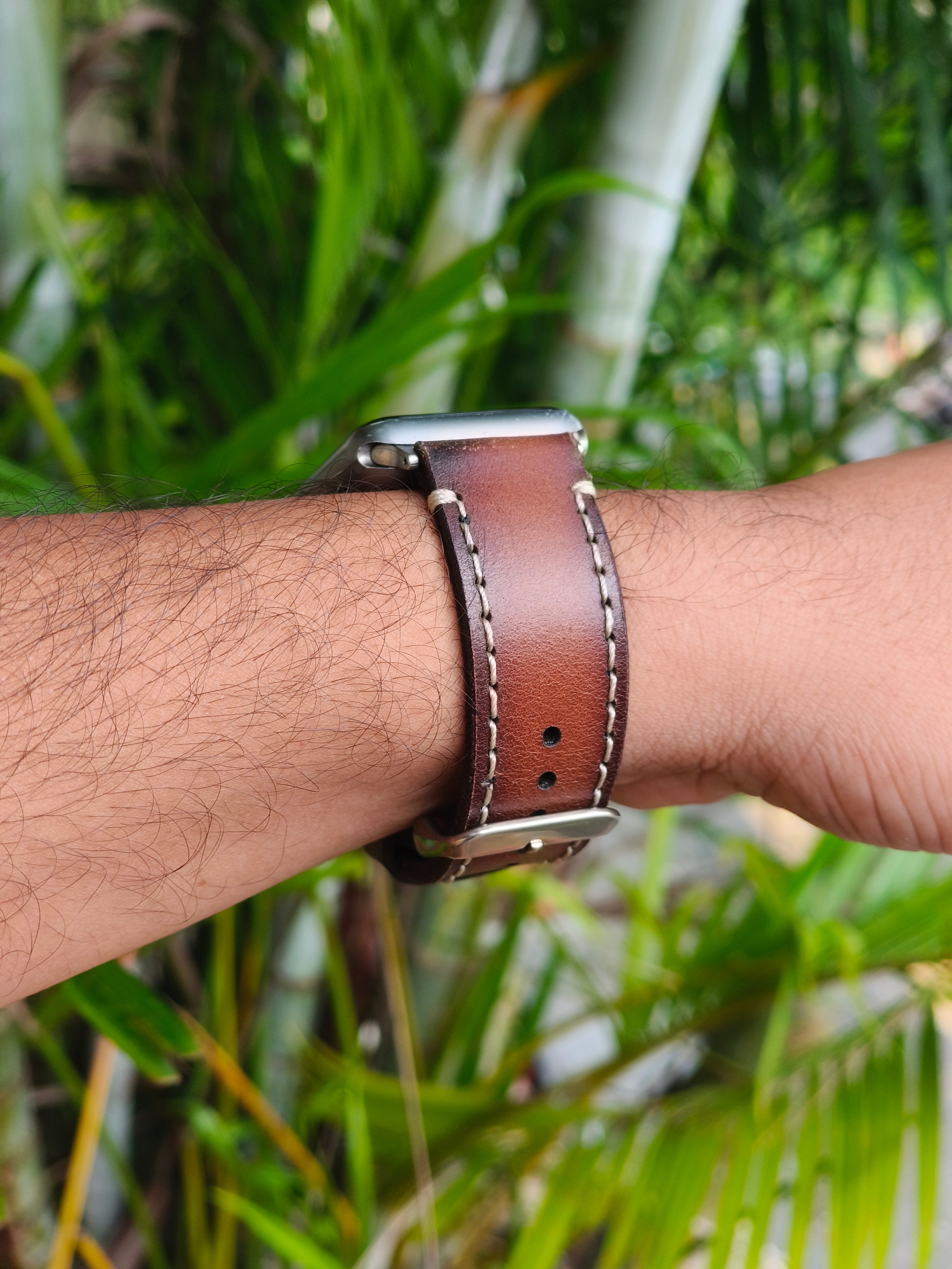 Zinoskins Full Stitch Premium Tan Edge Tone 100% Real Leather Strap Compatible for Apple Watch – Reinvented for Styling