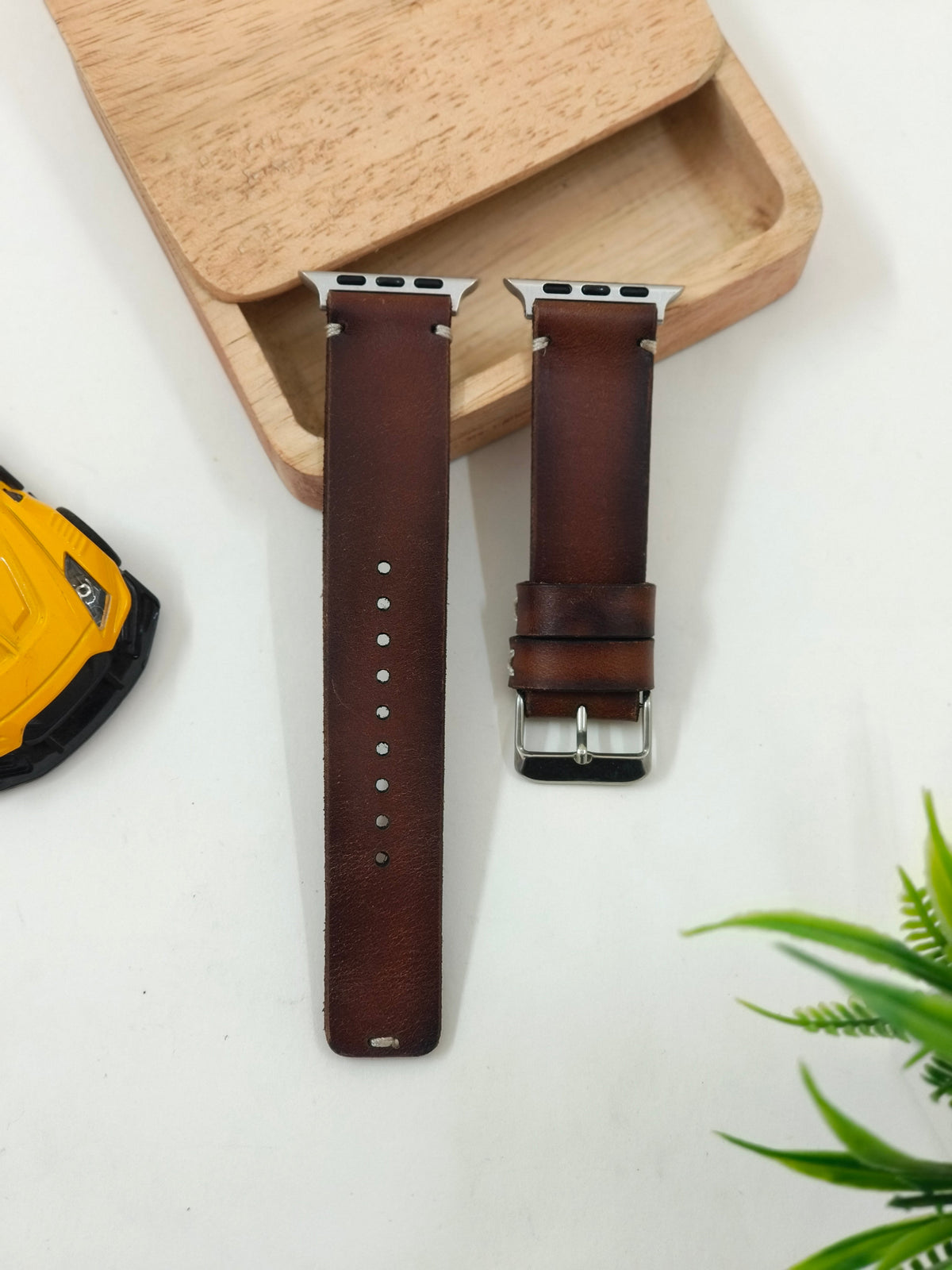 Zinoskins Minimal Premium Tan Edge Tone 100% Real Leather Strap Compatible for Apple Watch – Minimalist Luxur