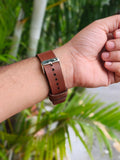 Zinoskins Cross Stitch Premium Tan 100% Real Leather Strap Compatible For Apple Watch – Rustic Charm with Cross-Stitch Detail