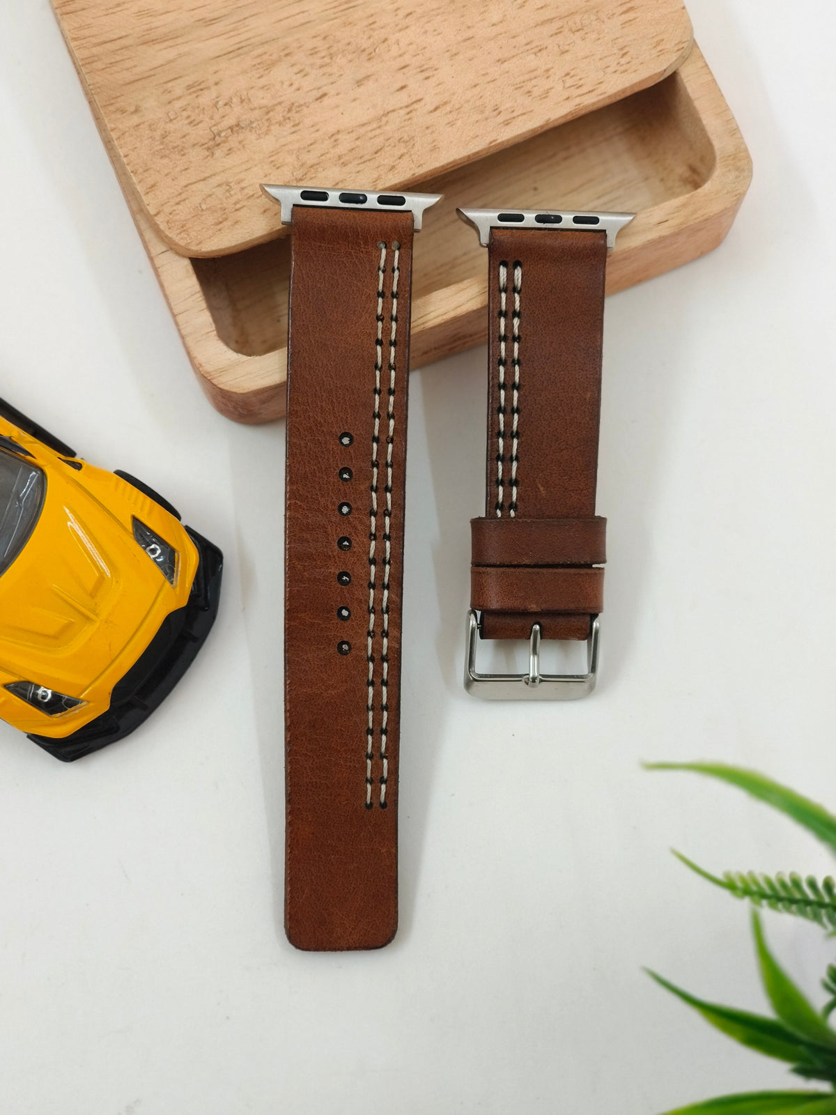 Zinoskins Parallel Stitch Premium Tan 100 % Real Leather Strap Compatible for Apple Watch – Elegance & Stylish.
