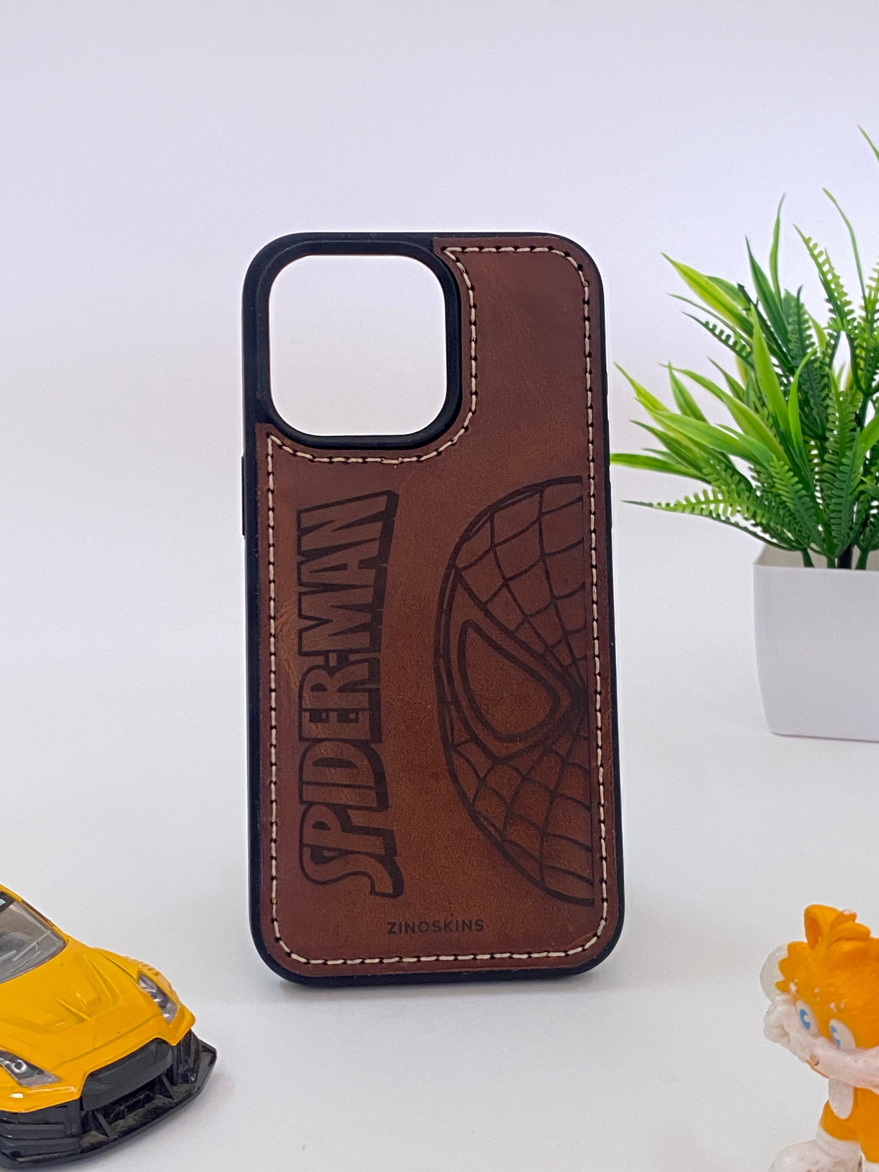 Web Superhero Inspired Leather Phone Case | Handcrafted for iPhone 11–16 Pro Max