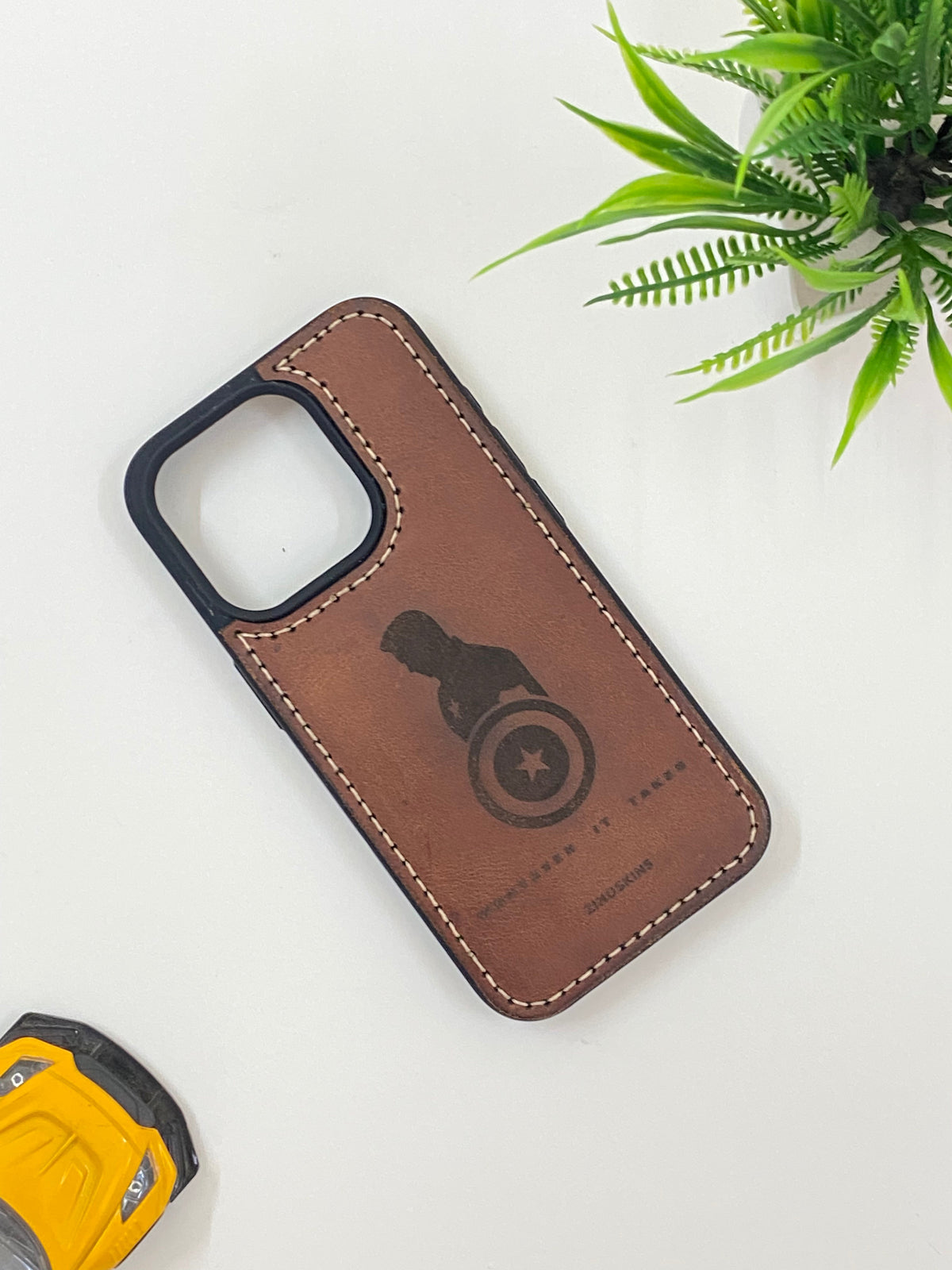 Vintage Superhero-Inspired Leather Phone Case | Handcrafted Minimalist Design