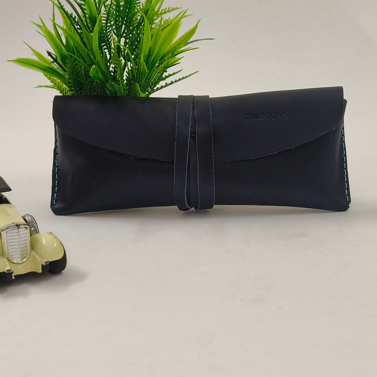 Zinoskins Handmade Dark BLUE Leather Sunglass Case – 100% Real Leather
