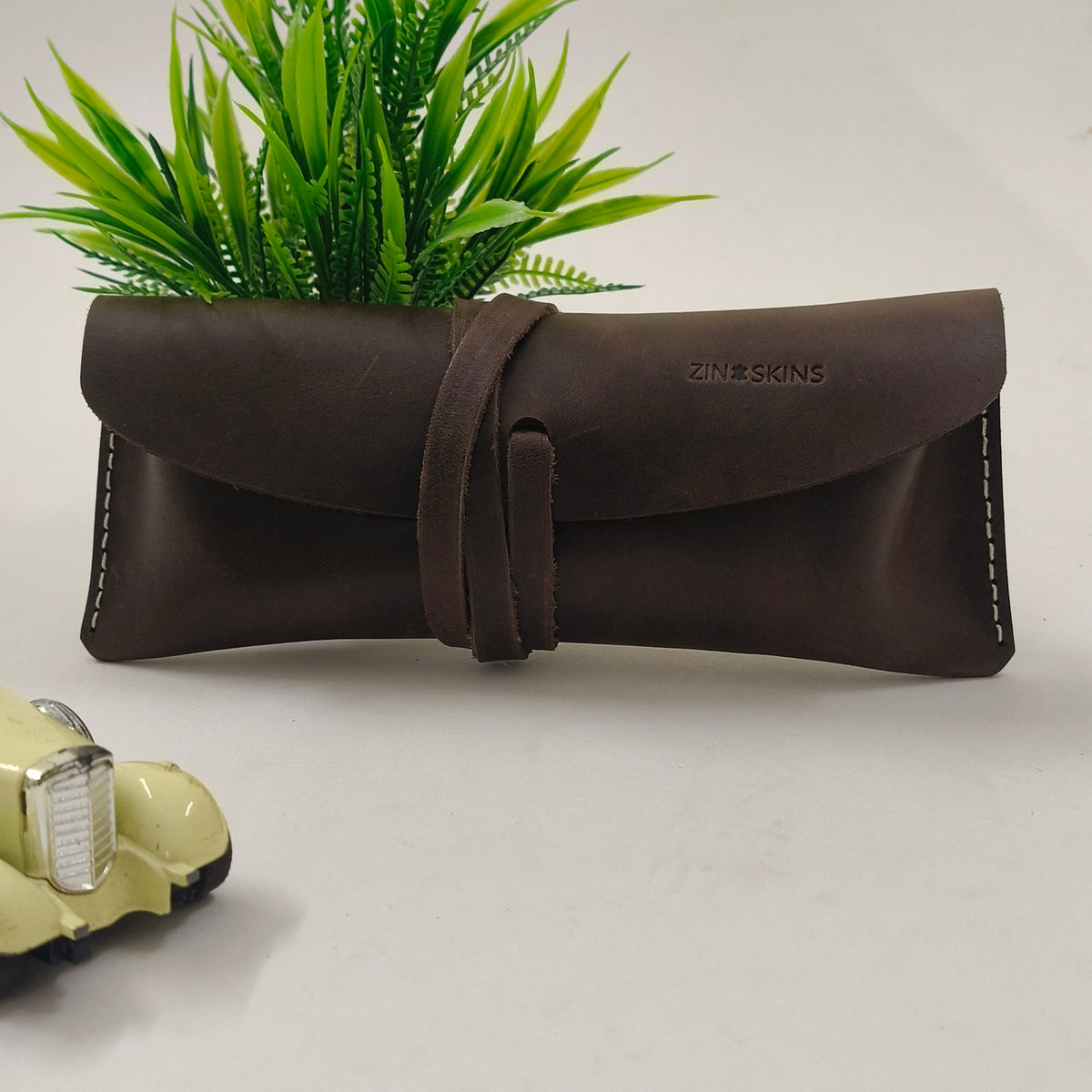 Zinoskins Handmade Dark Brown Leather Sunglass Case – 100% Genuine Leather | ZINOSKINS