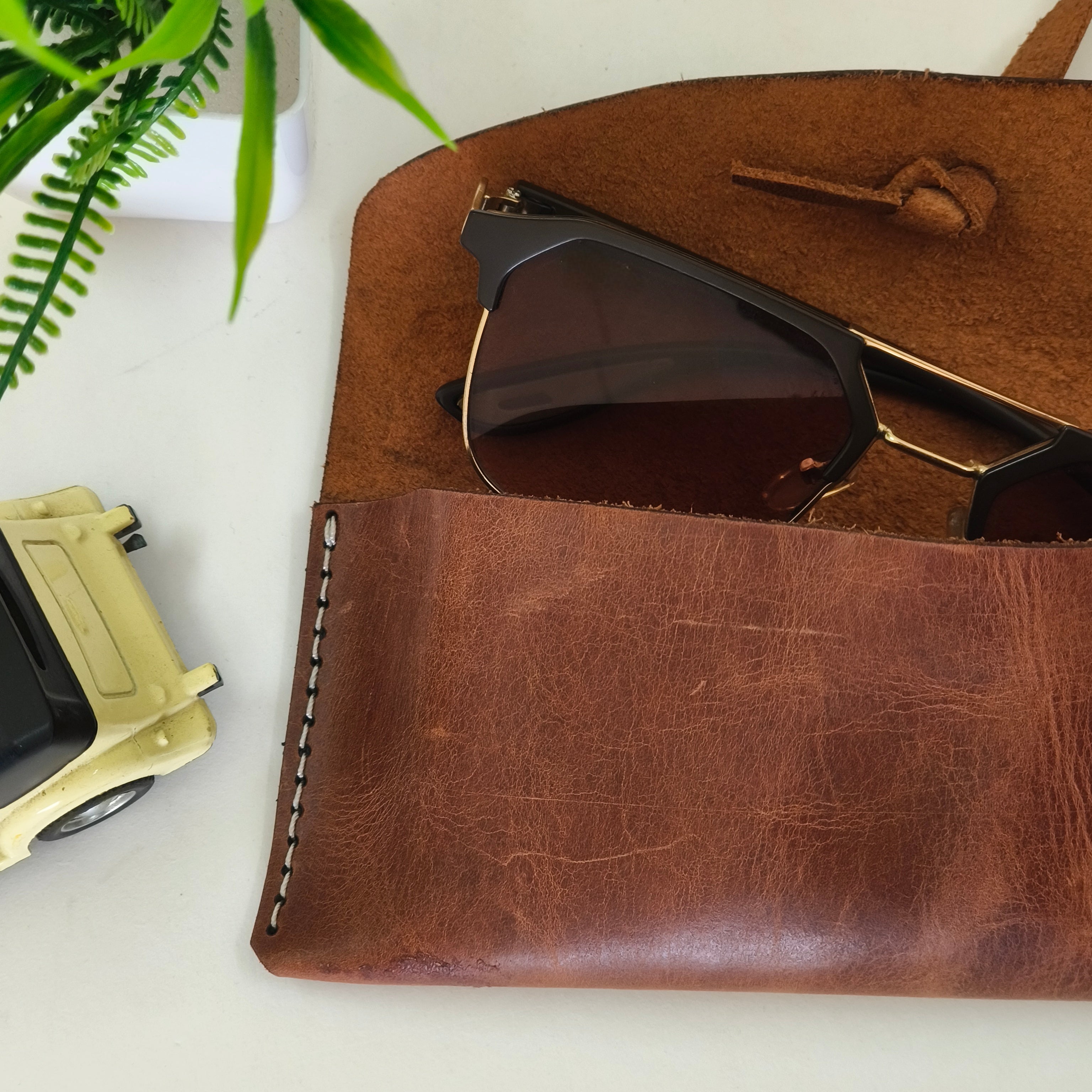 Handmade Tan Leather Sunglass Case – 100% Genuine Leather | ZINOSKINS