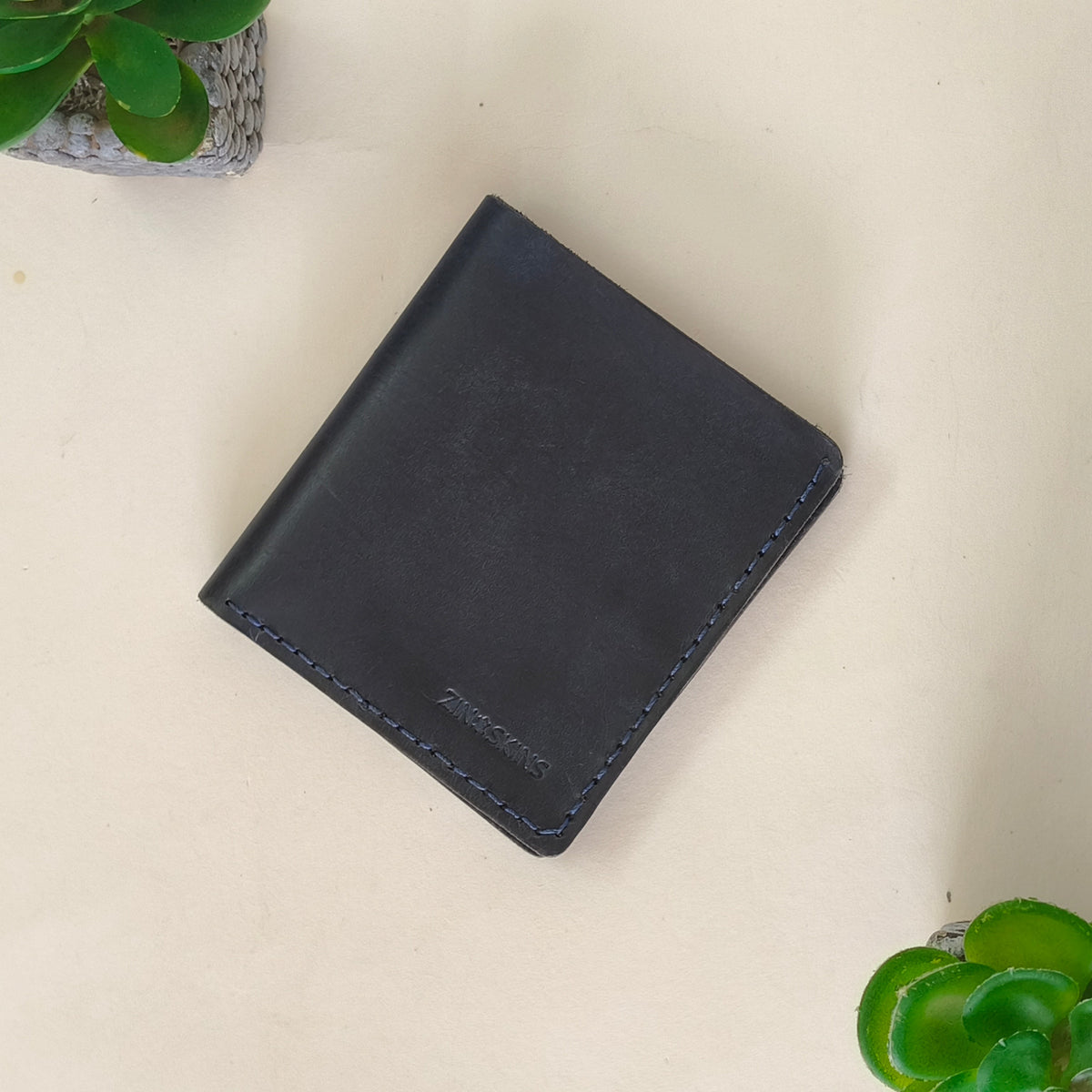 Leather Wallet for Mens Handmade Dark Blue With Blue Thread ( Real Leather )