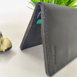 Leather Wallet for Mens Handmade Dark Blue With Blue Thread ( Real Leather )