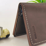 Leather Wallet for Mens Handmade Dark Brown With Ivory thread( Real Leather )