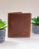 Leather Wallet for Mens Handmade Tan With Ivory thread ( Real Leather )