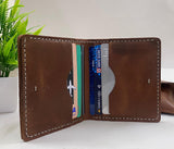 Leather Wallet for Mens Handmade Tan With Ivory thread ( Real Leather )