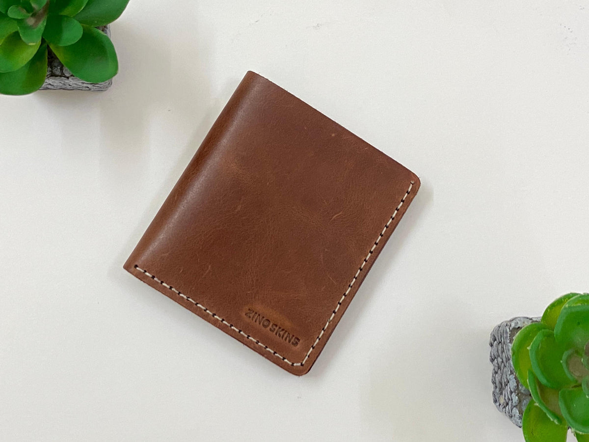 Leather Wallet for Mens Handmade Tan With Ivory thread ( Real Leather )