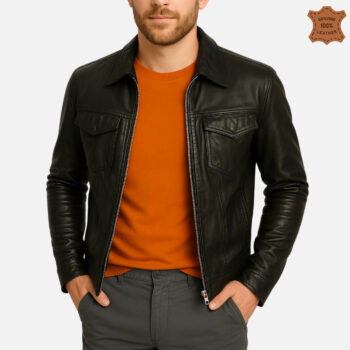 ZINOSKINS Men's Black Leather Jacket – 100% Real Leather, Premium Quality 006